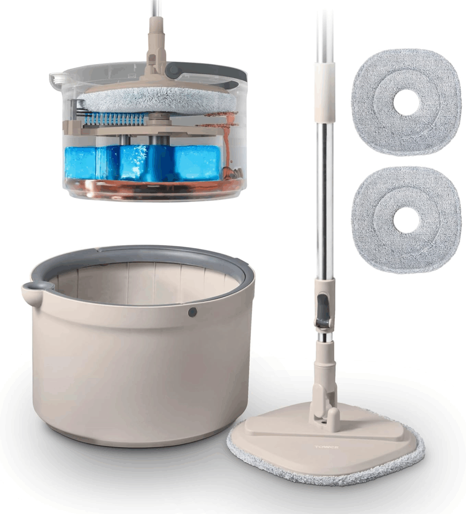 Tower T869009MSH Duo – Mopa Giratoria con Cubo de Doble Compartimento